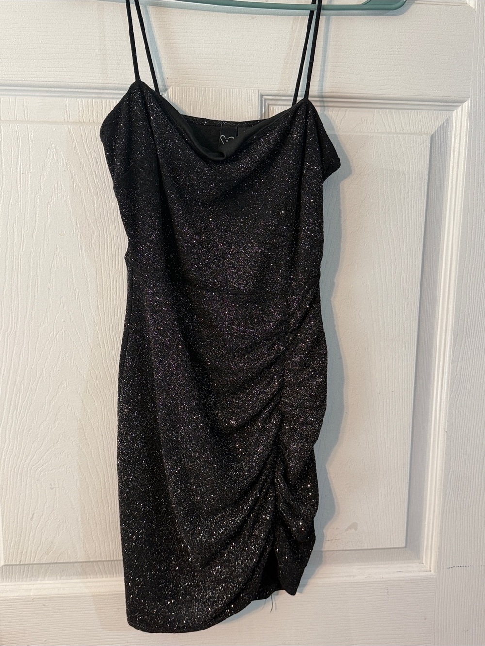 Windsor Black Glitter Ruched Mini Dress